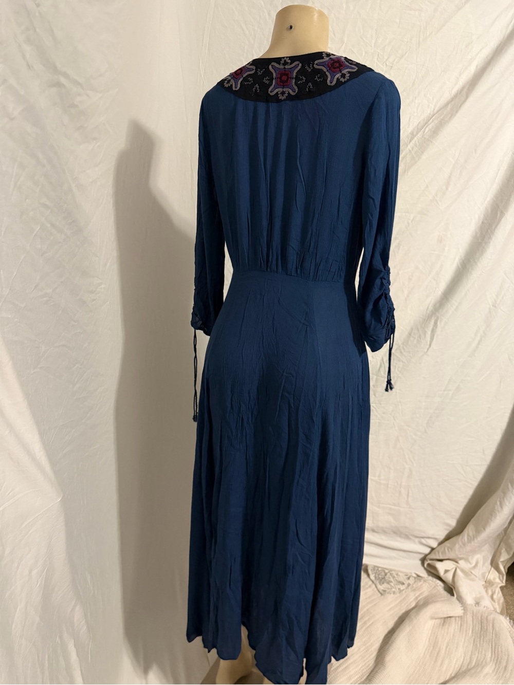 Free People Journey To Horizon maxi embroidered  v neck dark blue dress modest 6 - Picture 9 of 13